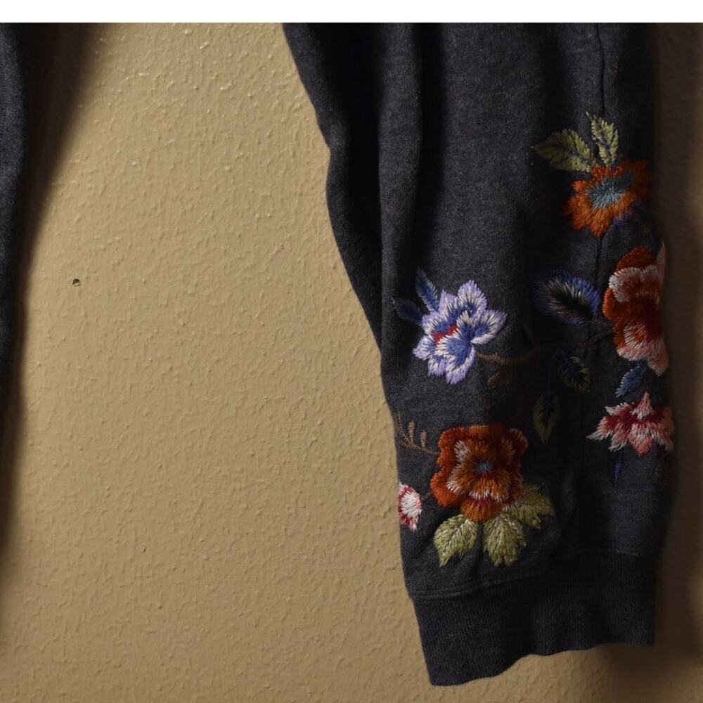JOHNNY WAS JW Charcoal Grey Floral Cotton Embroidered Joggers Size L - Picture 3 of 8